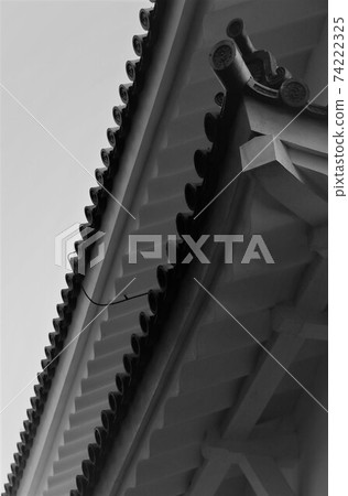 Japanese castle, tiled roof, monochrome 74222325