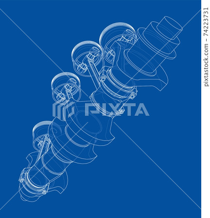 Engine crankshaft with pistons outline. Vector 74223731