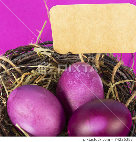 Colorful background with Easter eggs on pink background. Happy Easter concept. Can be used as poster, background, holiday card. Flat lay, top view, copy space. Studio Photo Colorful background with Easter eggs on pink background. Happy Easter concept. Can be used as poster, background, holiday card. Flat lay, top view, copy space. Studio Photo 74226392