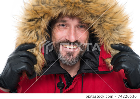 Winter stylish menswear. Man bearded hipster wear warm 74226536