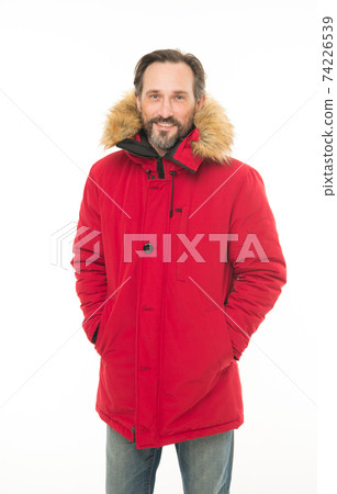 Keep warm. Winter stylish menswear. Man bearded hipster 74226539