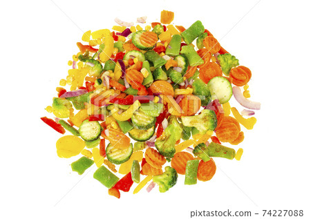 Mix of brightly chopped frozen vegetables. Healthy eating. Studio Photo Mix of brightly chopped frozen vegetables. Healthy eating. Studio Photo 74227088