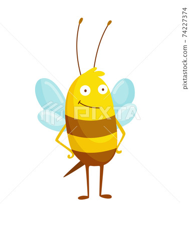 Cartoon bee insect. Character of happy fly illustration. Cute honey harvester character for kids. Smiley animal 74227374
