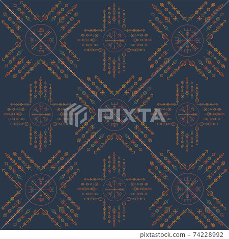Dark runic boho color seamless pattern 74228992