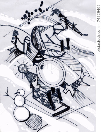 funny riding snow slide 74229463