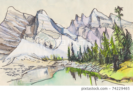 Lake in Rocky Mountains 74229465