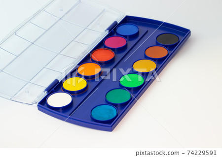 Set of watercolor paints isolated on white background Set of watercolor paints isolated on white background 74229591