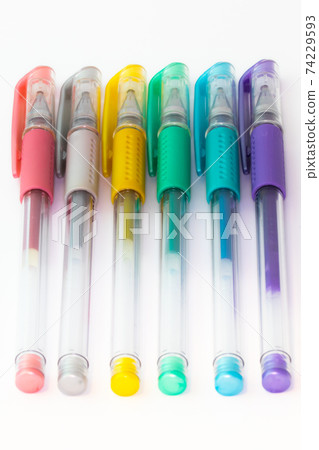 Set of color plastic gel pens with metallic colors, isolated on white background Set of color plastic gel pens with metallic colors, isolated on white background 74229593