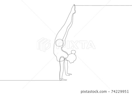 One continuous line drawing. Gymnast. One continuous line drawing. Gymnast. 74229951