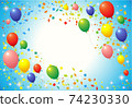 Frame of balloons and confetti flying in the blue sky 74230330