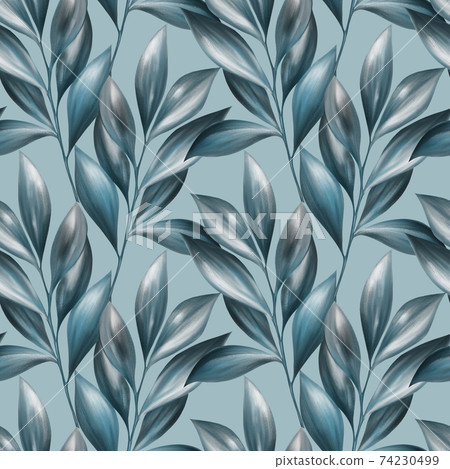 Green leaves seamless pattern. Floral background 74230499