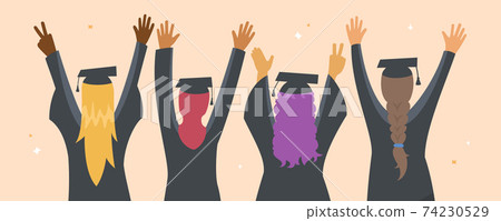 Four happy girls graduate banner Four happy girls graduate banner 74230529
