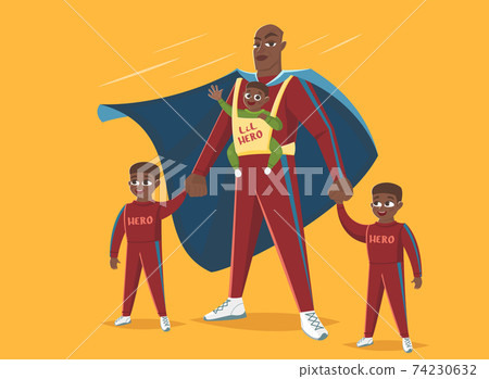 Super Dad. Dad with his three children Super Dad. Dad with his three children 74230632
