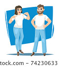 Man and woman in blank white t-shirt 74230633