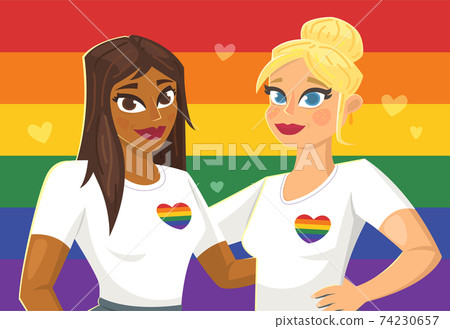 Two beautiful girls on LGBT flag Two beautiful girls on LGBT flag 74230657