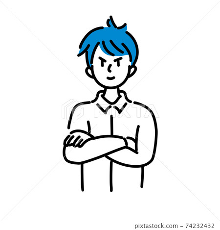 一個年輕人的上半身，他的雙臂交叉著微笑 74232432