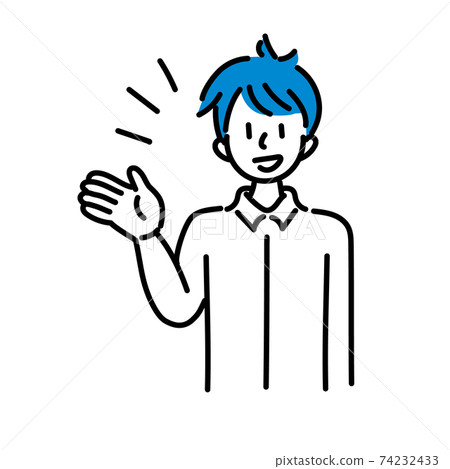 一個年輕男子的上半身露出微笑 74232433