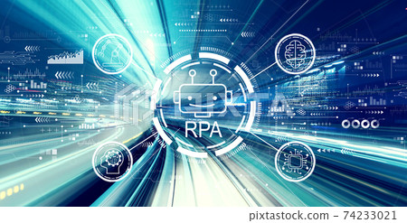 Robotic Process Automation theme with high speed motion blur Robotic Process Automation theme with high speed motion blur 74233021