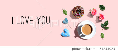 I love you message with a cup of coffee and a donut I love you message with a cup of coffee and a donut 74233023