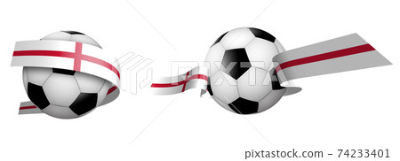 balls for soccer, classic football in ribbons with colors of English flag. Design element for football competitions. English national team. Isolated vector on white background 74233401
