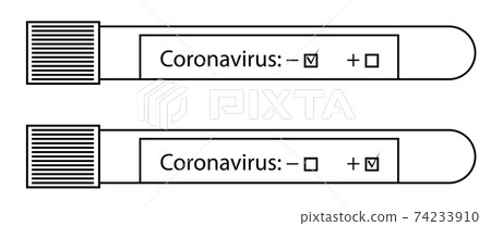 icon, test tubes with coronavirus analyzes. Positive and negative result. Isolated vector on white background icon, test tubes with coronavirus analyzes. Positive and negative result. Isolated vector on white background 74233910