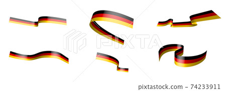 Set of holiday ribbons. German flag waving in the wind. Separation into lower and upper layers. Design element. Vector on a white background Set of holiday ribbons. German flag waving in the wind. Separation into lower and upper layers. Design element. Vector on a white background 74233911