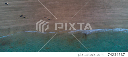 Aerial view of Palm Beach in Waiheke Island, New Zealand. 74234387