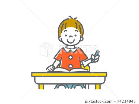 Simple and cute line art illustrations of boys studying happily Simple and cute line art illustrations of boys studying happily 74234945