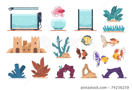 Aquarium elements. Cartoon water glass tank for... - Stock Illustration  [74236259] - PIXTA