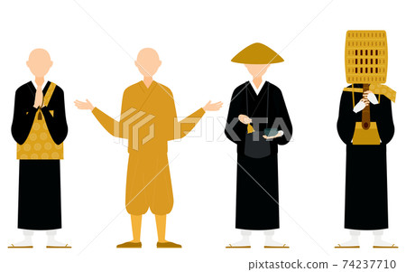 Buddhist monk pose set, whole body 74237710