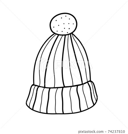 Cute knitted hat with a pompom. Hand-drawn Cute knitted hat with a pompom. Hand-drawn 74237810