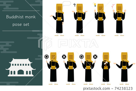 Buddhist monk pose set, whole body Buddhist monk pose set, whole body 74238123