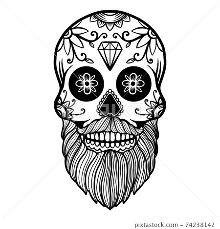 Hand drawn mexican bearded sugar skull isolated on white background. Design element for poster, card, banner, t shirt, emblem, sign. Vector illustration Hand drawn mexican bearded sugar skull isolated on white background. Design element for poster, card, banner, t shirt, emblem, sign. Vector illustration 74238142