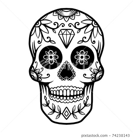 Hand drawn mexican sugar skull isolated on white background. Design element for poster, card, banner, t shirt, emblem, sign. Vector illustration Hand drawn mexican sugar skull isolated on white background. Design element for poster, card, banner, t shirt, emblem, sign. Vector illustration 74238143