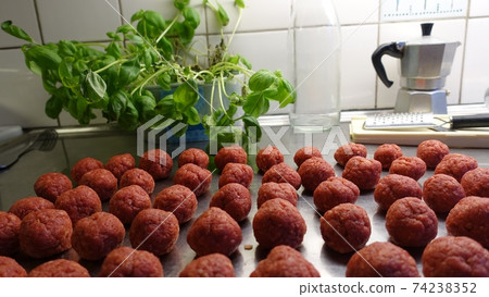 Homemade meatballs on the kitchen counter Homemade meatballs on the kitchen counter 74238352