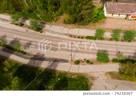 Aerial panoramic view of road in city Inkeroinen in Finland. Aerial panoramic view of road in city Inkeroinen in Finland. 74238367