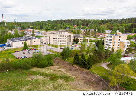 Aerial panoramic view of city Inkeroinen in Finland. 74238471