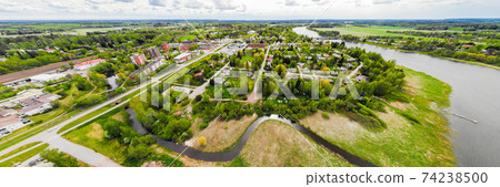 Aerial panoramic view of city Inkeroinen at river Kymijoki, Finland. Aerial panoramic view of city Inkeroinen at river Kymijoki, Finland. 74238500