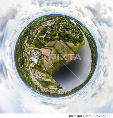 A three dimensional aerial panoramic view of city Inkeroinen at river Kymijoki, Finland. A three dimensional aerial panoramic view of city Inkeroinen at river Kymijoki, Finland. 74238502