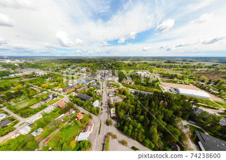 Aerial panoramic view of city Inkeroinen at river Kymijoki, Finland. Aerial panoramic view of city Inkeroinen at river Kymijoki, Finland. 74238600