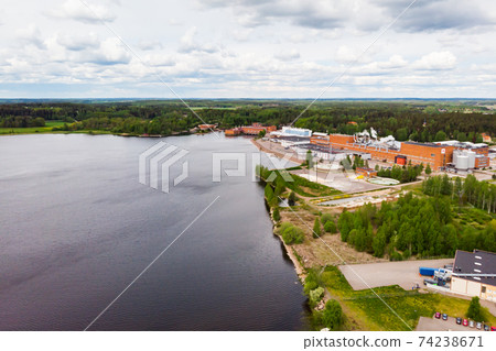 Aerial panoramic view of city Inkeroinen at river Kymijoki, Finland. Aerial panoramic view of city Inkeroinen at river Kymijoki, Finland. 74238671