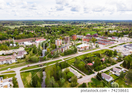 Aerial panoramic view of city Inkeroinen in Finland. 74238681