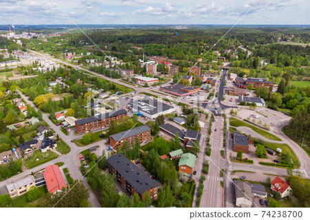 Aerial panoramic view of city Inkeroinen in Finland. Aerial panoramic view of city Inkeroinen in Finland. 74238700
