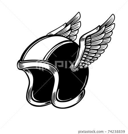 Winged racer helmet on light background. Design element for poster, t shirt, card, banner. Vector illustration 74238839