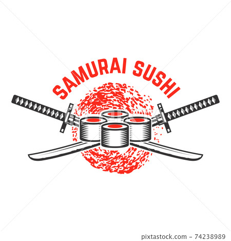 Sushi shop emblem template. Design element for logo, label, sign, poster. Vector illustration Sushi shop emblem template. Design element for logo, label, sign, poster. Vector illustration 74238989