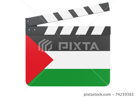 Movie clapperboard with Palestinian flag, film industry concept. 3D rendering Movie clapperboard with Palestinian flag, film industry concept. 3D rendering 74239383