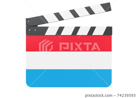 Movie clapperboard with Luxembourgish flag, film industry concept. 3D rendering Movie clapperboard with Luxembourgish flag, film industry concept. 3D rendering 74239393
