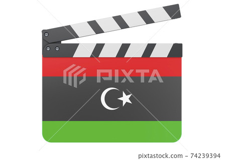Movie clapperboard with Libyan flag, film industry concept. 3D rendering Movie clapperboard with Libyan flag, film industry concept. 3D rendering 74239394
