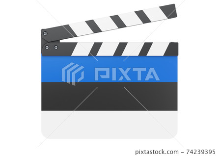 Movie clapperboard with Estonian flag, film industry concept. 3D rendering Movie clapperboard with Estonian flag, film industry concept. 3D rendering 74239395