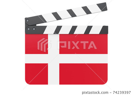 Movie clapperboard with Danish flag, film industry concept. 3D rendering 74239397